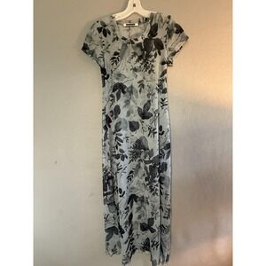 Brentwood Dress Womens Small Gray Floral Mesh Sheer Maxi T Shirt Casual